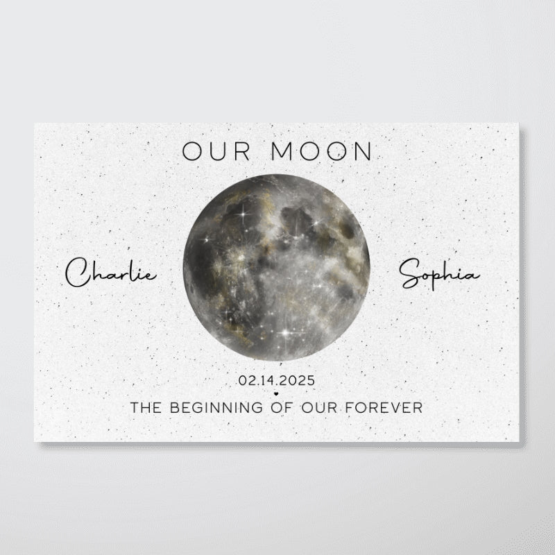 Our Moon Golden Dust Moon Phase Art Anniversary For Wife, Gift for Husband Couple Wedding Anniversary Gift Personalized Poster