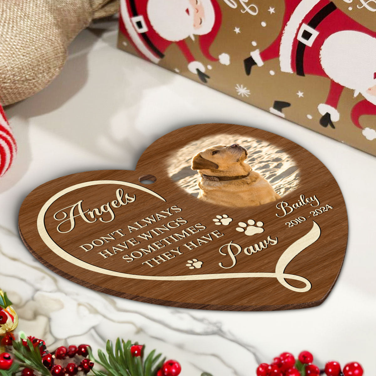 Angels Have Paws Dogs Cats Pet Memorial Personalized Wooden Ornament, Sympathy Gifts for Dog Loves Cat Lovers