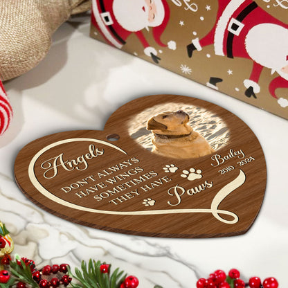 Angels Have Paws Dogs Cats Pet Memorial Personalized Wooden Ornament, Sympathy Gifts for Dog Loves Cat Lovers
