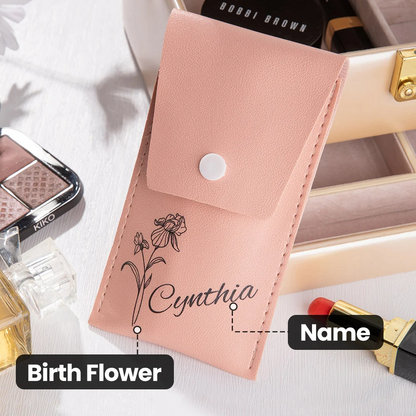 Personalised Birth Flower Makeup Brush Bag with 8 Pcs Makeup Brushes Birthday Wedding Christmas Gift for Girlfriend Mother Friend