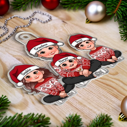 Animated Grandma Grandkids Sitting Christmas Personalized Acrylic Ornament