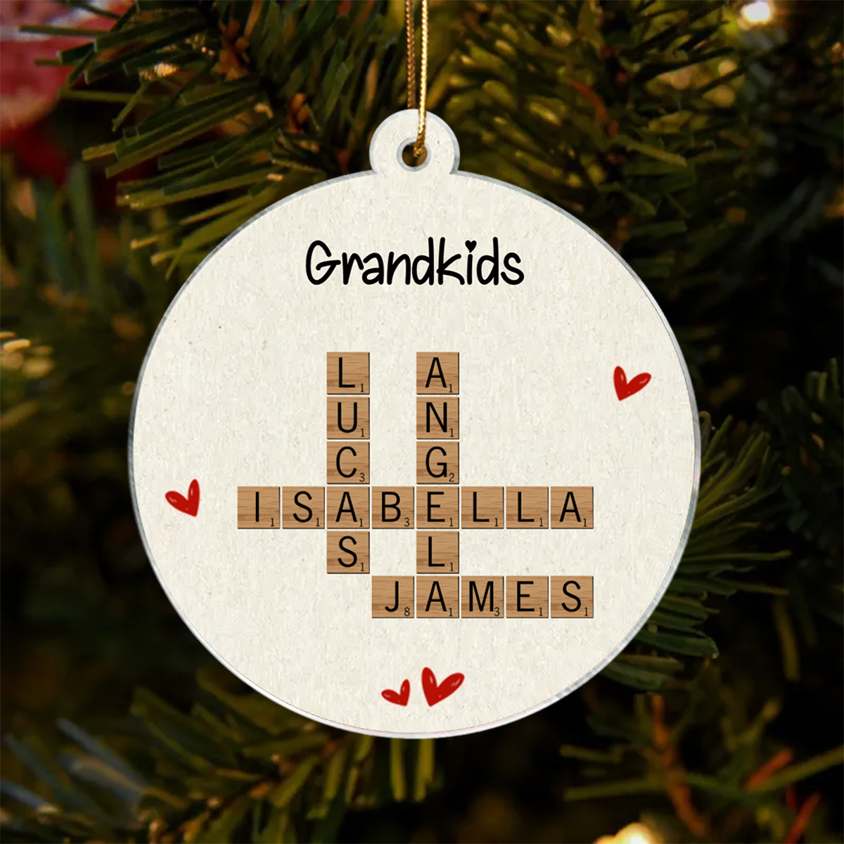 Grandkids Unique Crossword Art Puzzle Personalized Acrylic Ornament, Gift For Grandma Grandparents