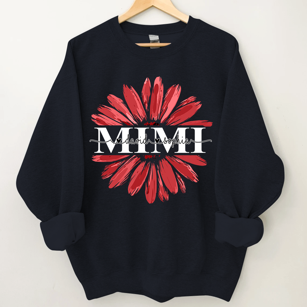 Mimi Red Daisy Flower With Grandkids Sweatshirt