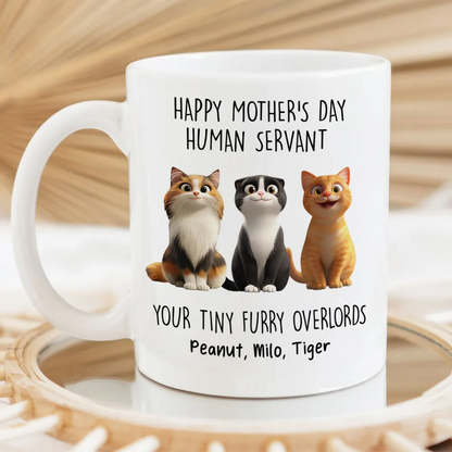 Happy Mother's Day Human Servant Personalized Mug, Funny Gift for Cat Moms