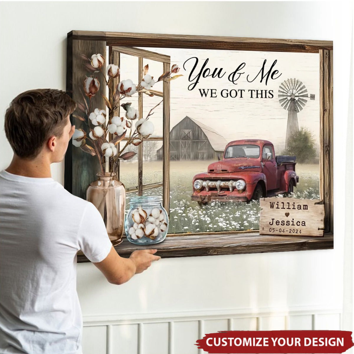 Couple Floral Farm Truck Personalized Custom Name Poster, Christmas Gifts