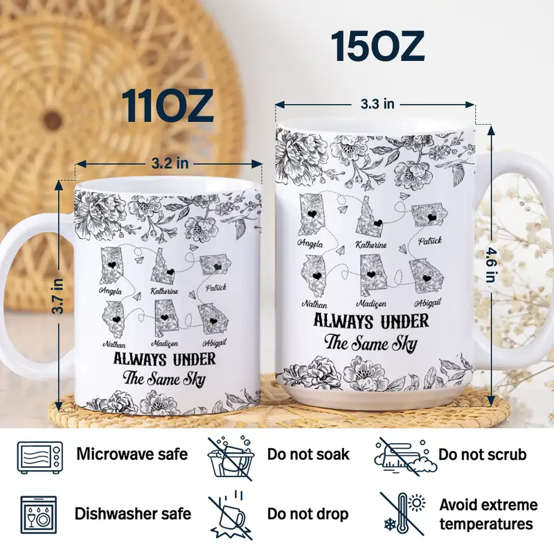 Miles Apart But Close At Heart Toile Pattern - Personalized White Edge-to-Edge Mug