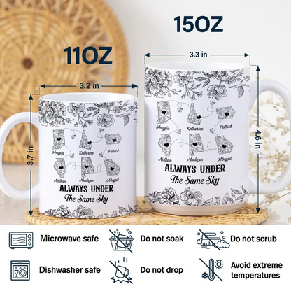 Miles Apart But Close At Heart Toile Pattern - Personalized White Edge-to-Edge Mug