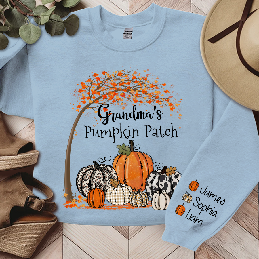 Grandma's Pumpkin Patch Autumn Sweatshirt, Custom Grandma & Kids Fall Autumn, Grandma Gift TH Sweatshirt