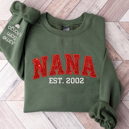 Custom Nana Glitter Embroidered And Kids Sweatshirt