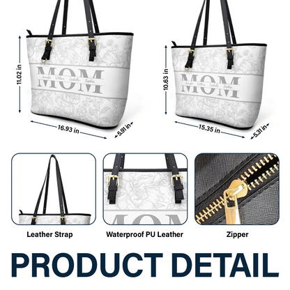 Mom Floral Design Trendy Bag - Personalized Leather Tote Bag