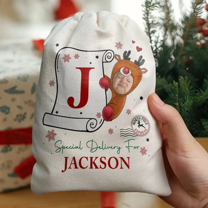 Custom Photo Special Delivery For Baby Santa - Personalized Favor Bag