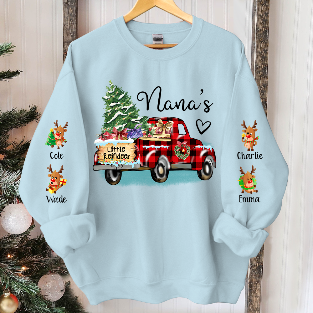 Nana's Little Reindeer Sweatshirt, Custom Nana And Kids Truck Christmas, Grandma Gift TH Sweatshirt