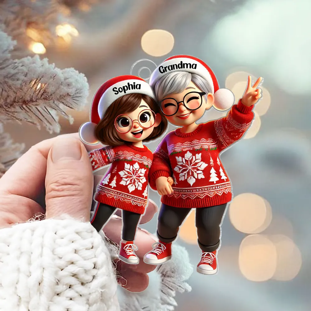 3D Effect Happy Christmas Grandma Grandkids Personalized Acrylic Ornament, Gift For Granddaughter