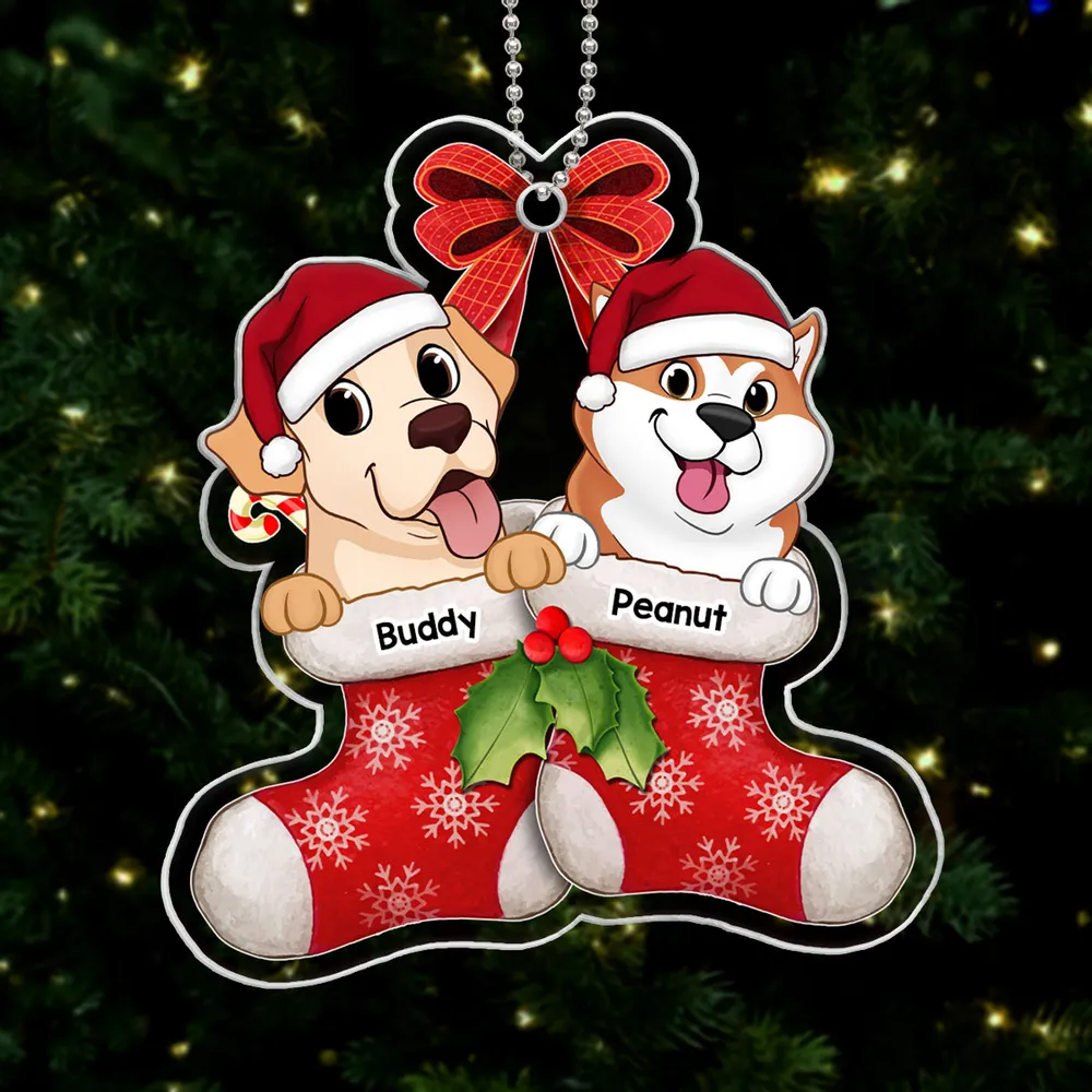 Cute Dogs On Christmas Stockings Personalized Acrylic Ornament