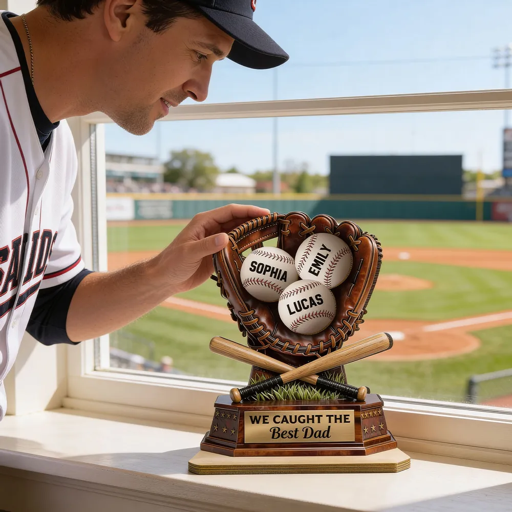 We Caught The Best Dad, Baseball Dad - Personalized 2-Layered Wooden Plaque - Father's Day Gift for Dad, Husband