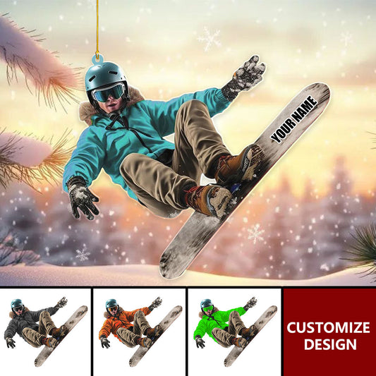 Personalized Skiing Acrylic Ornament, Snowboard Ornaments, Skier Gift for Xmas 2024