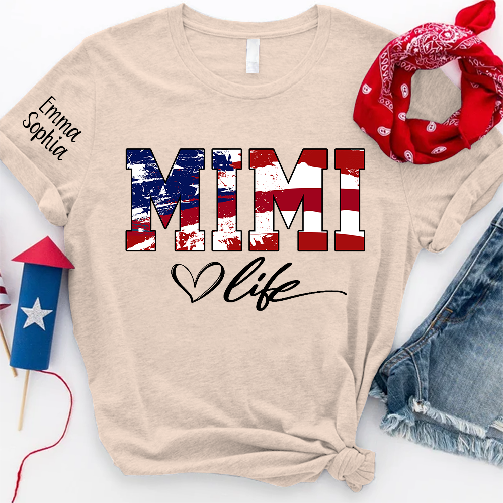 Mimi Life Flag 4th Of July Shirt, Custom Grandma With Kids TH T-Shirt