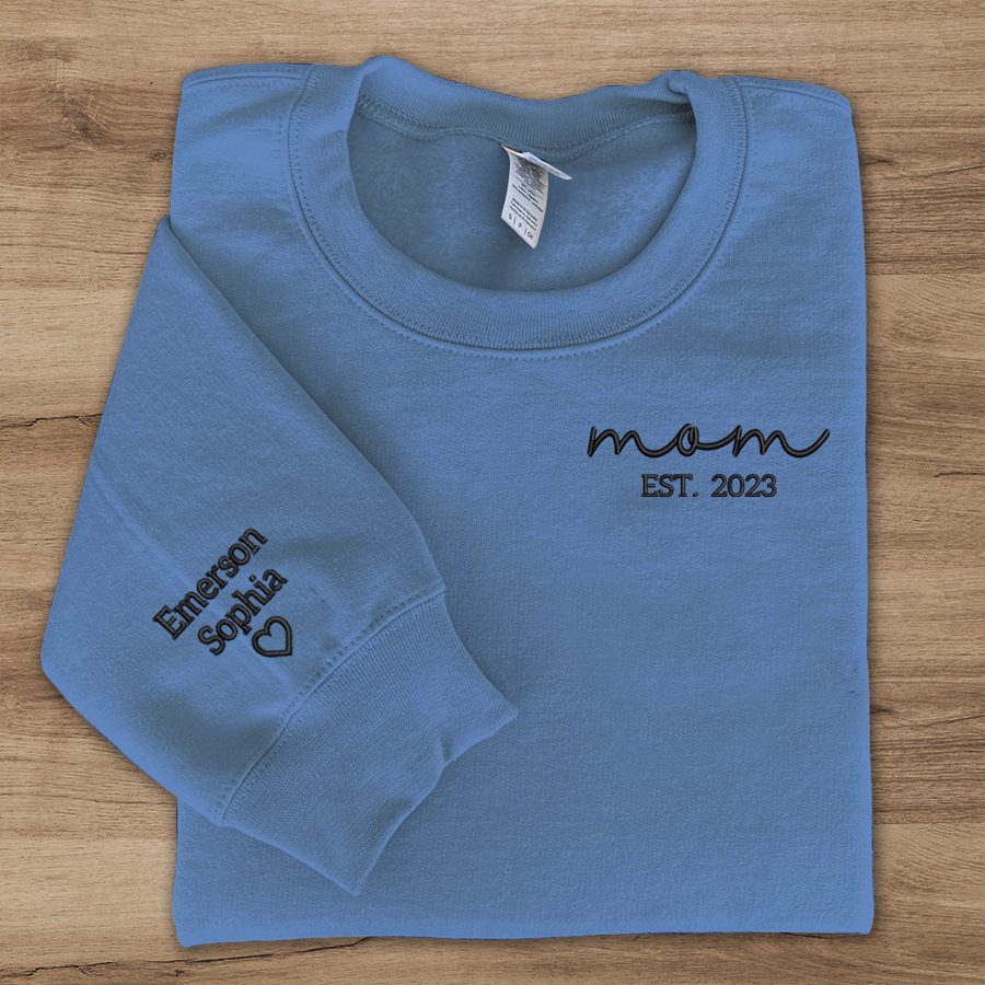 Personalized Mom Embroidered, Mom Est And Kids, Gift For Mom TH Sweatshirt