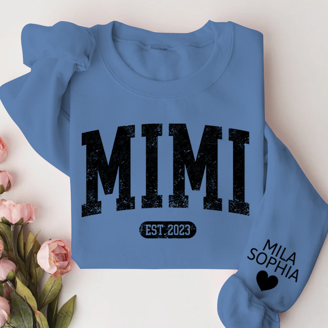 Custom Mimi Nana Grandma Est with Granddaughter and Grandson Names Sweatshirt