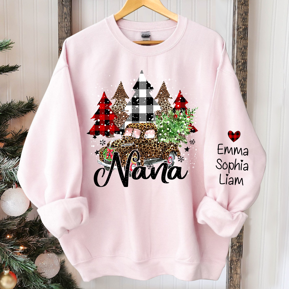 Nana Truck Christmas Sweatshirt, Custom Nana And Kids Tree Christmas, Grandma Gift TH Sweatshirt