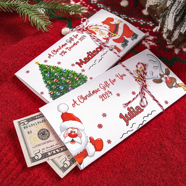 Personalised Santa Elk Snowman Design Christmas Card Money Wallet with Envelope for Cash Christmas Gift for Family Kids