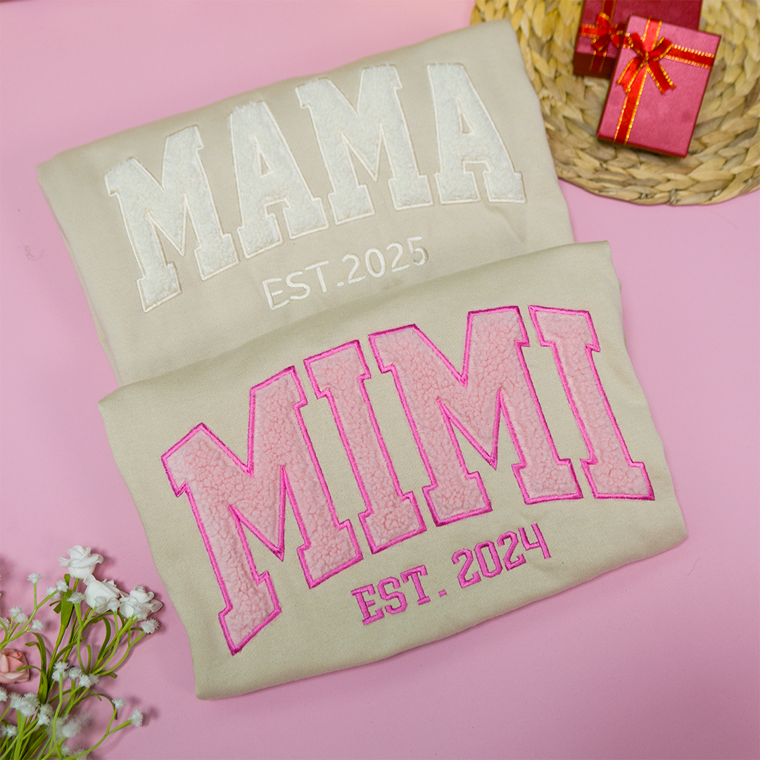 Custom Mimi Sweatshirt - Embroidered MIMI EST. 2024 Pullover, Personalized Grandma Gift with Grandkids' Names, Cozy Christmas Gift for Grandmothers