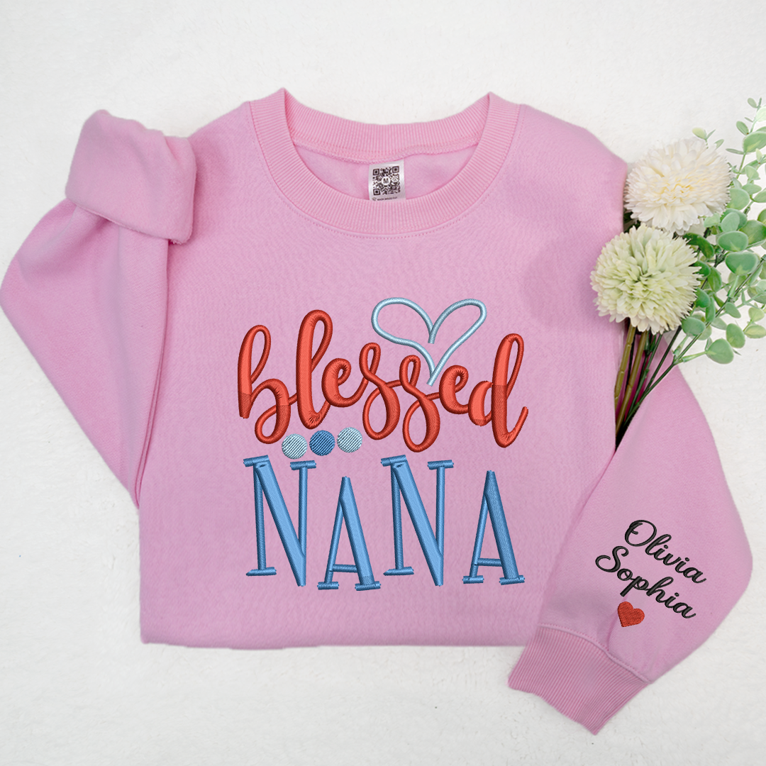 Embroidery Design Heart Blessed Nana And Kids, For  Give Grandma