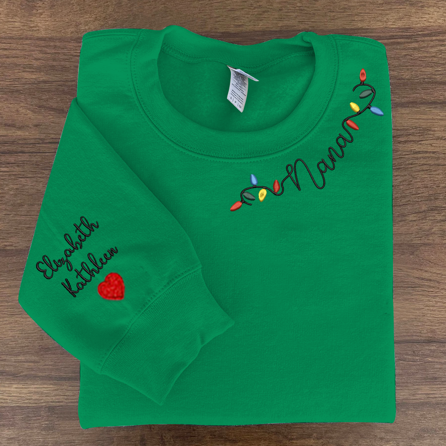 Nana Light Christmas Embroidered Sweatshirt, Custom Nana & Kids, Grandma Gift Sweatshirt