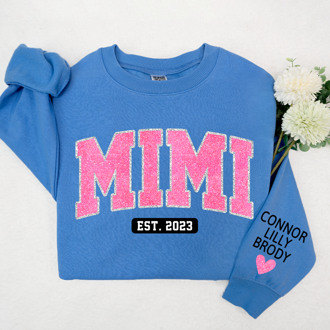 Mimi Pink Glitter Sweatshirt, Custom Mimi And Kids, Grandma Gift TH Sweatshirt