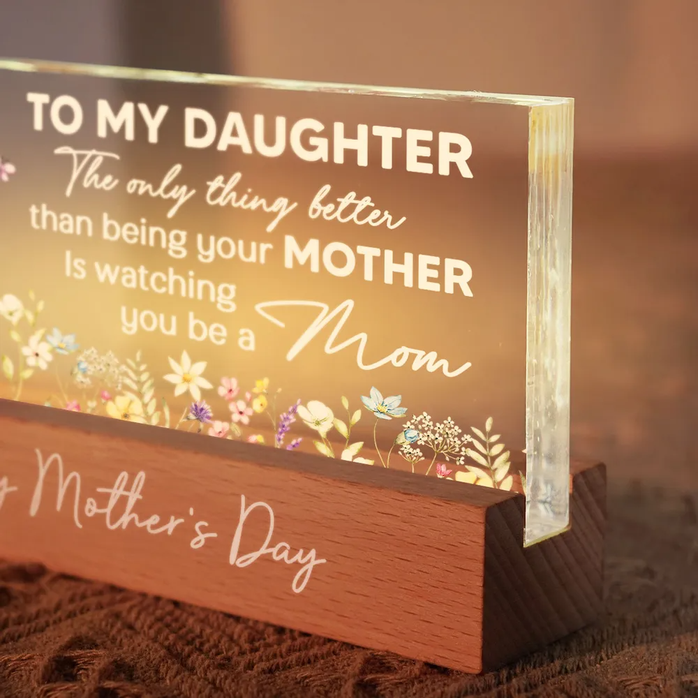 To My Daughter From Mom Happy Mother's Day Floral Personalized Acrylic Block LED Night Light, Mother's Day Gift For Daughter