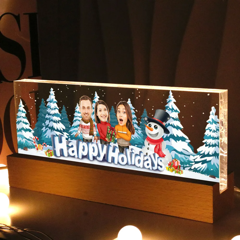 Happy Holiday Funny Family, Custom Photo, Personalized Family Photo Acrylic Block LED Night Light, Family Keepsake