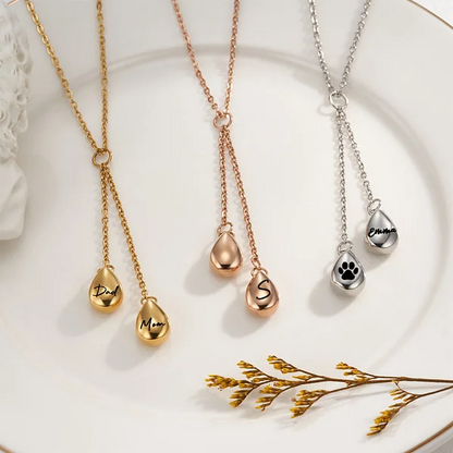 Personalised Double Urn Teardrop Pendant Necklace for Ashes Cremation Jewellery Keepsake Memorial Gift for Women