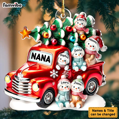 Personalized Gift For Grandma Nana's Cute Little Snowman In Car Acrylic Ornament 36777 Mockup 5