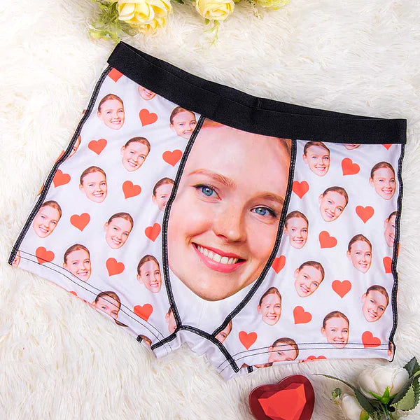 Personalised Men's Underwear Boxer Brief Heart Boxer Brief with Face Photo Birthday Valentine's Day Gift for Him