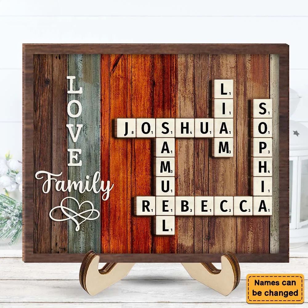 Personalized Family Crossword Art - Created In A Moment, Treasured Forever Wooden Plaque