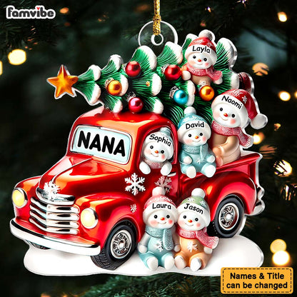 Personalized Gift For Grandma Nana's Cute Little Snowman In Car Acrylic Ornament 36777 Mockup 4