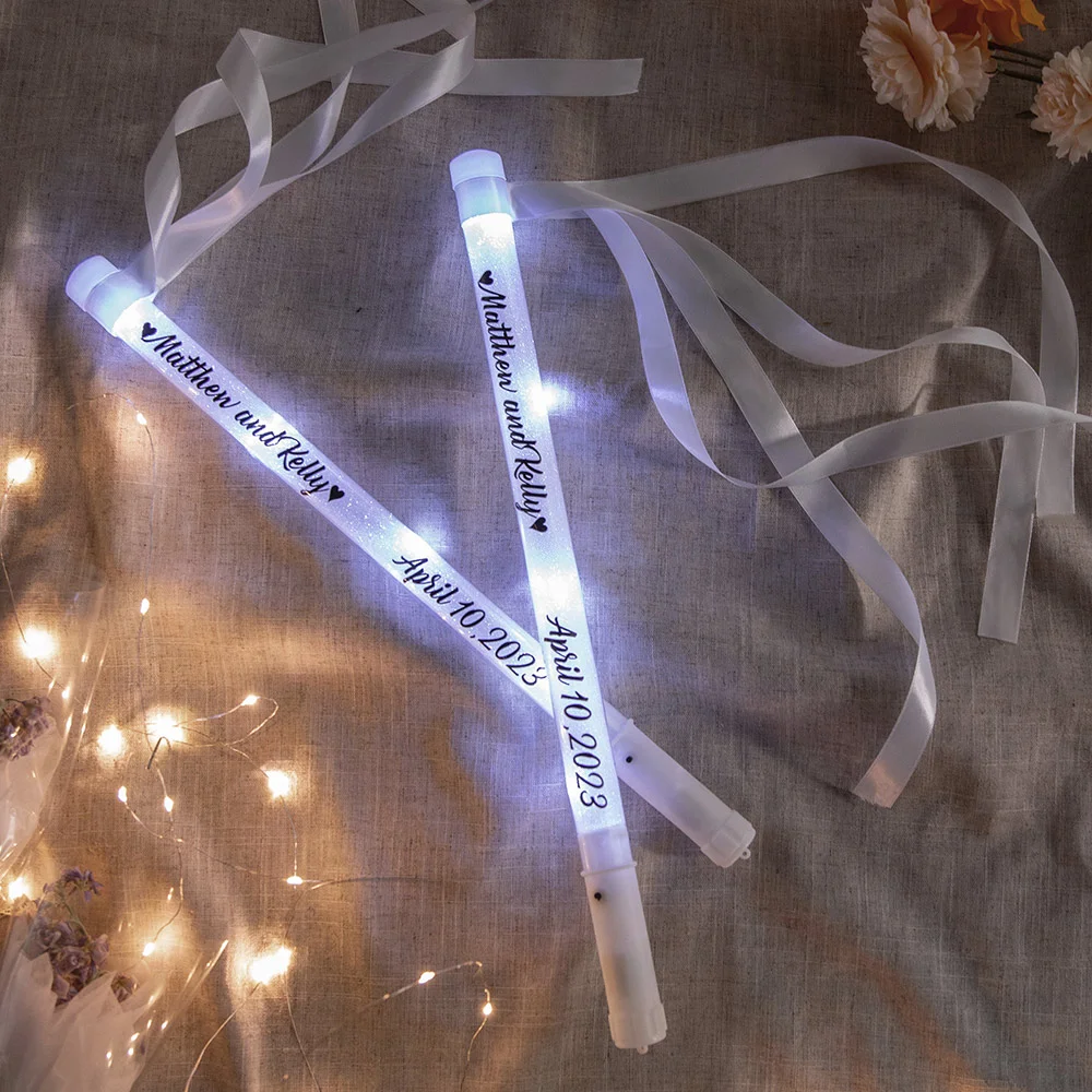 Personalised 5pcs Light Up LED Stick Wedding Wands with Ribbon Lights Wedding Party Favor