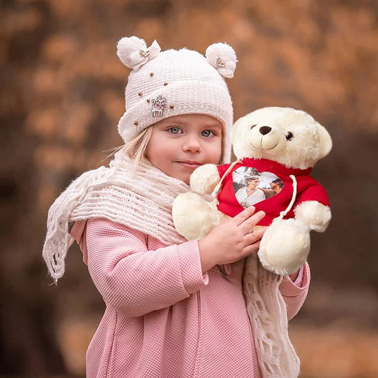 Personalised Cute Plush Stuffed Memory Bear with Heart Photo Shirt or Hoodie Memorial Anniversary Gift for Family Friend