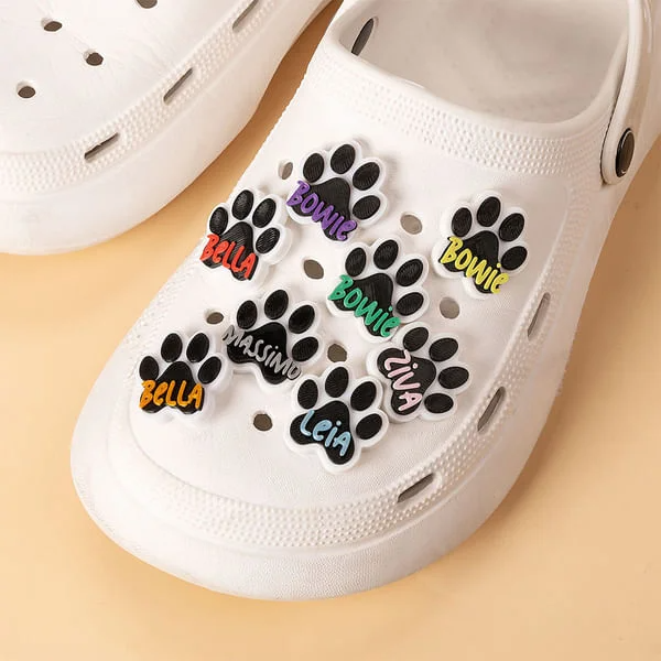 Personalised 3D Printed Cute Dog Paw Shoes Clog Charms Decoration with Name Shoes Decoration Birthday Gift for Pet Lovers