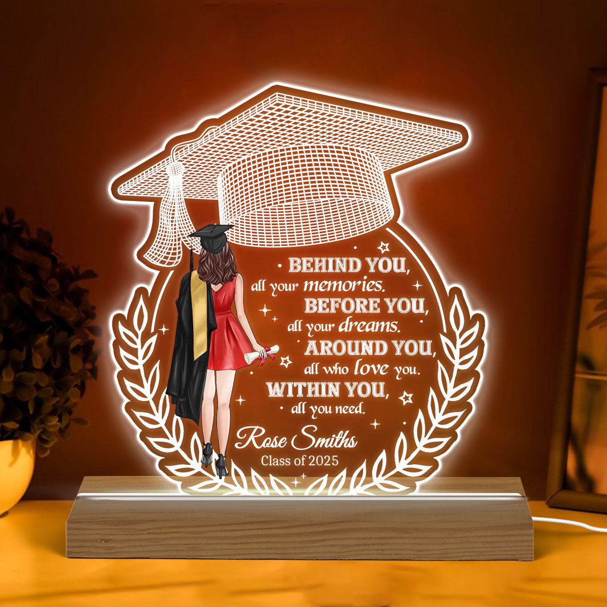 Behind You All Your Memories Graduation Gift Personalized Custom Shape Warm LED Night Light
