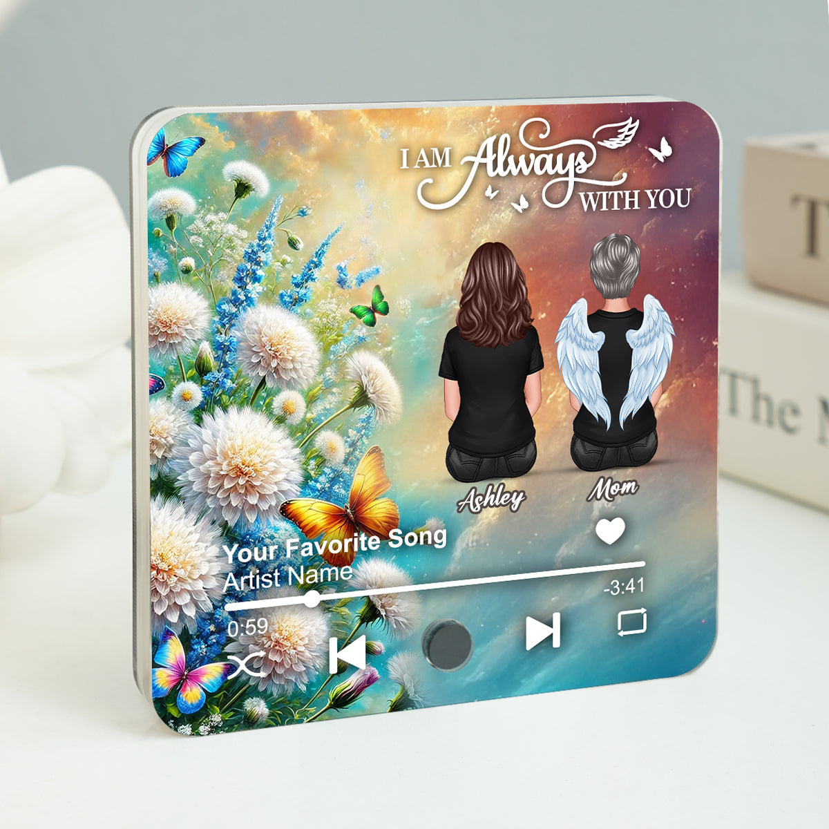 Realistic Dandelion Flowers Family Members Memorial Personalized Music Fridge Magnet, Sympathy Gift