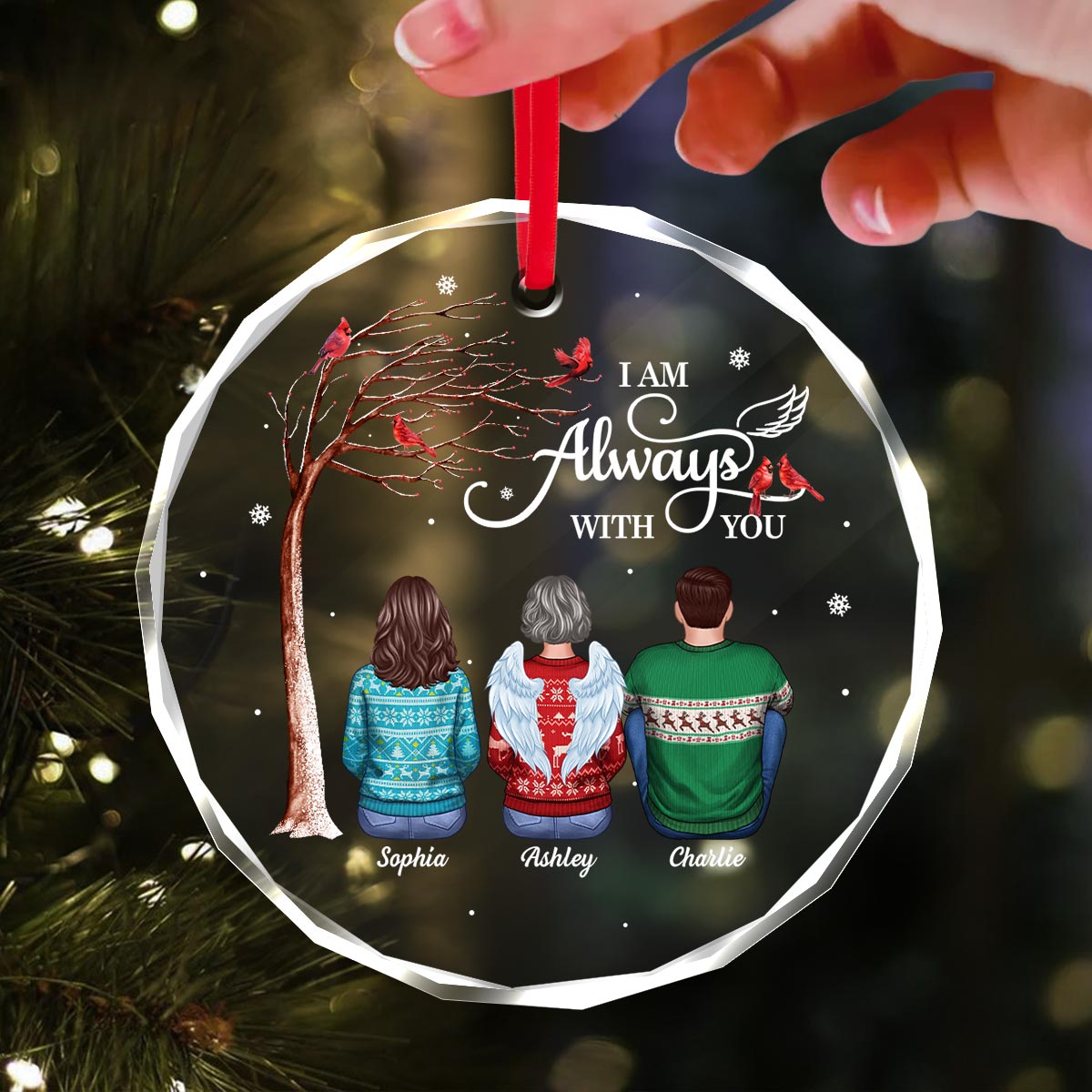 Always With You Cardinal Memorial Remembrance Keepsake Personalized Glass Ornament