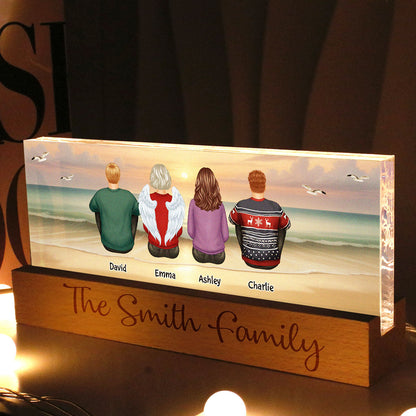 Eternal Sunset Beach Landscape Family Sitting Personalized Acrylic LED Night Light