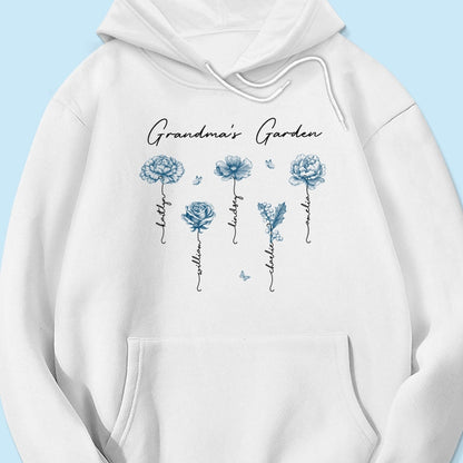 Grandma's Garden Retro Vintage Birthmonth Flowers Personalized Shirt, Grandkids Names Floral Gift for Grandma, Mom