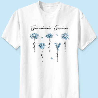Grandma's Garden Retro Vintage Birthmonth Flowers Personalized Shirt, Grandkids Names Floral Gift for Grandma, Mom