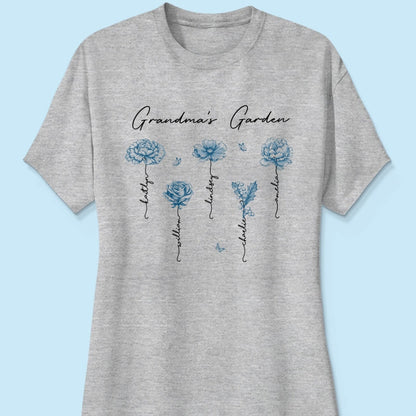 Grandma's Garden Retro Vintage Birthmonth Flowers Personalized Shirt, Grandkids Names Floral Gift for Grandma, Mom