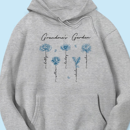 Grandma's Garden Retro Vintage Birthmonth Flowers Personalized Shirt, Grandkids Names Floral Gift for Grandma, Mom
