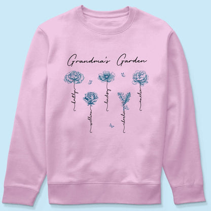 Grandma's Garden Retro Vintage Birthmonth Flowers Personalized Shirt, Grandkids Names Floral Gift for Grandma, Mom
