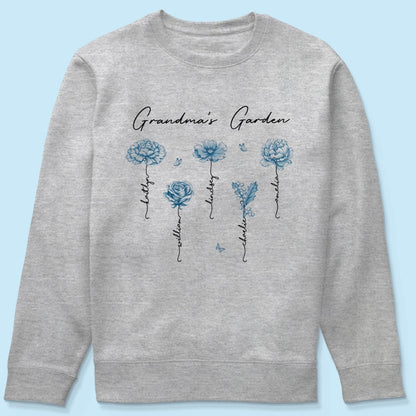Grandma's Garden Retro Vintage Birthmonth Flowers Personalized Shirt, Grandkids Names Floral Gift for Grandma, Mom