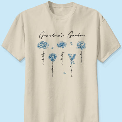 Grandma's Garden Retro Vintage Birthmonth Flowers Personalized Shirt, Grandkids Names Floral Gift for Grandma, Mom